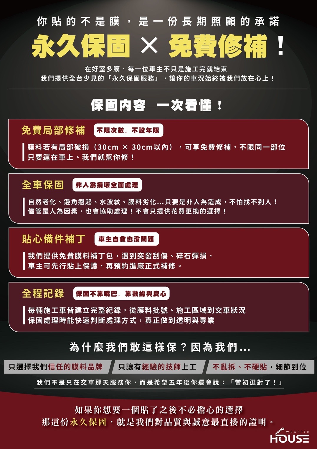專屬服務終身保固說明